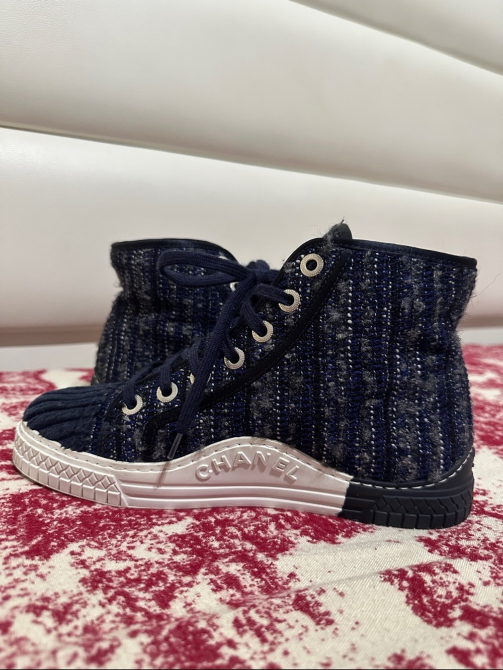 Chanel  Navy High-Top Sneakers - Picture 2 of 12